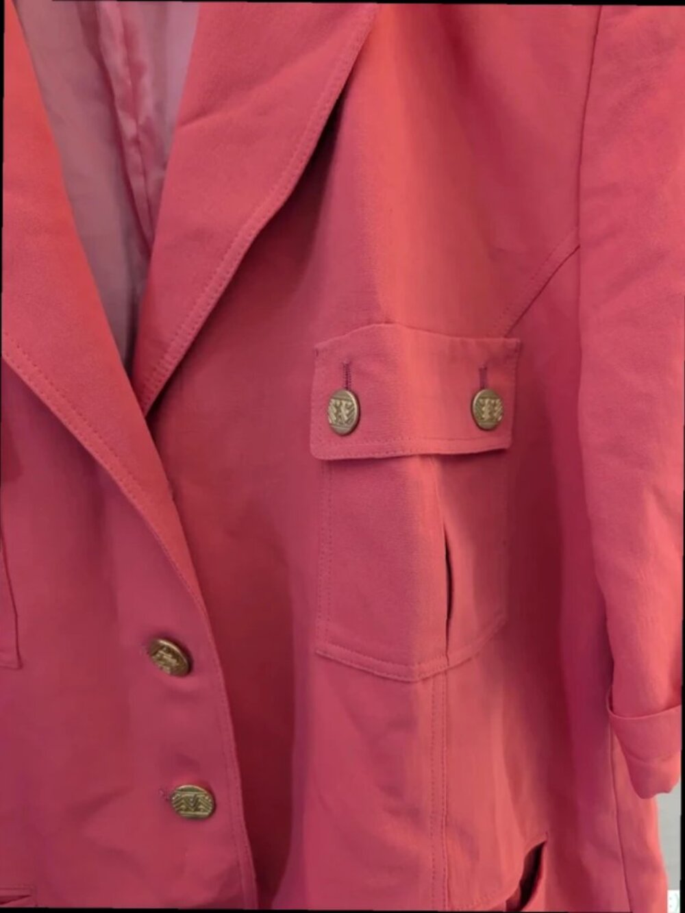 Vintage Coral Short Sleeve Blazer Gold Button Tailored Smart UK Size 20 - Picture 2 of 5